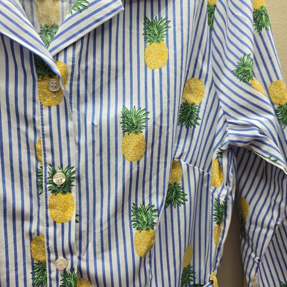 Chloe + Rene Striped Button Up Pineapple Print Dress Blue & White Size Medium - Picture 3 of 8
